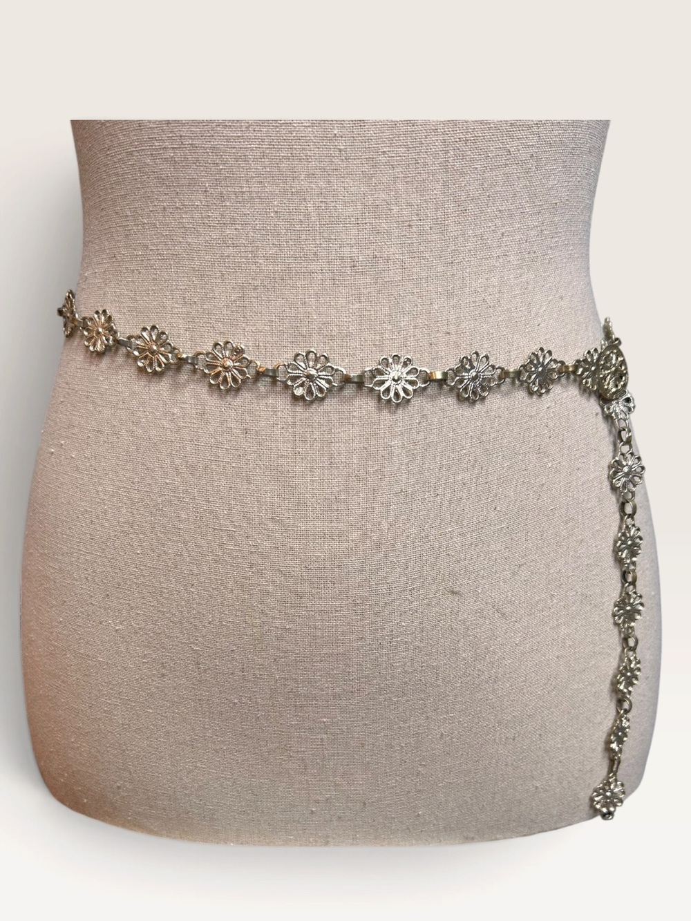 Vintage Silver Daisy Metal Chain Belt Y2K Boho Floral Waist Jewelry